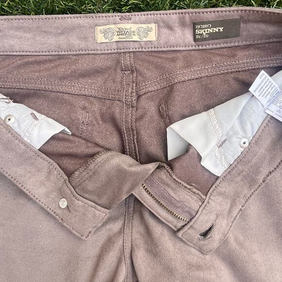 Nine West Vintage America Boho Skinny Western Cowgirl Velvet Suede Khaki Pants 8 - Picture 5 of 9